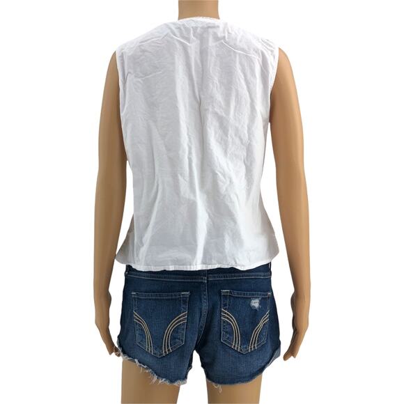 Solutions MEDIUM VINTAGE Women's White Floral Embroidered Boho Hippie Split Neck - Picture 4 of 8